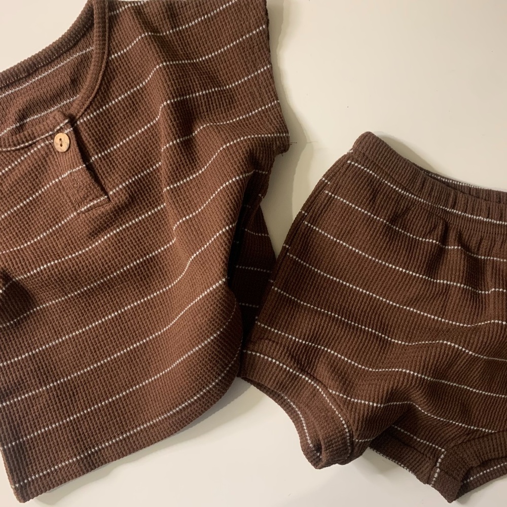 Striped Brown Shorts Set